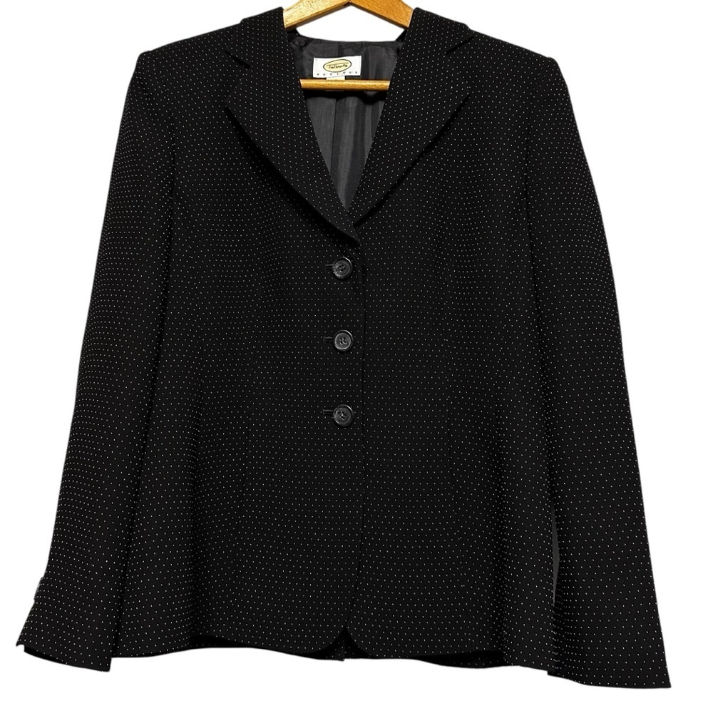 VTG Talbots Black with White Polka Dots 3 Button Blazer Jacket Size 10 Petite